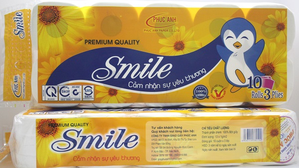 Giấy vệ sinh 10 cuộn Smile chim cánh cụt - Công Ty TNHH Sản Xuất Kinh Doanh Giấy Phúc Anh